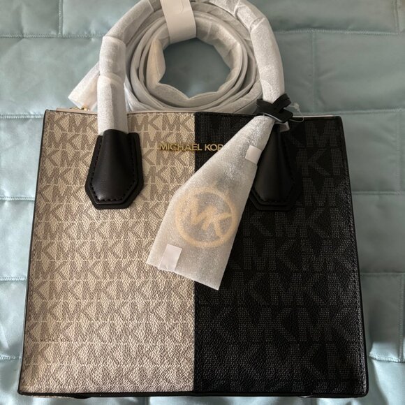 Michael Kors Mercer Medium Women Satchel Messenger Crossbody Bag - Black Multi - Picture 4 of 7
